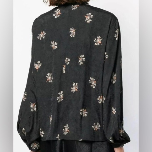 Vince‎ Tossed Bouquet Tie-Neck Blouse Black S - Picture 4 of 13